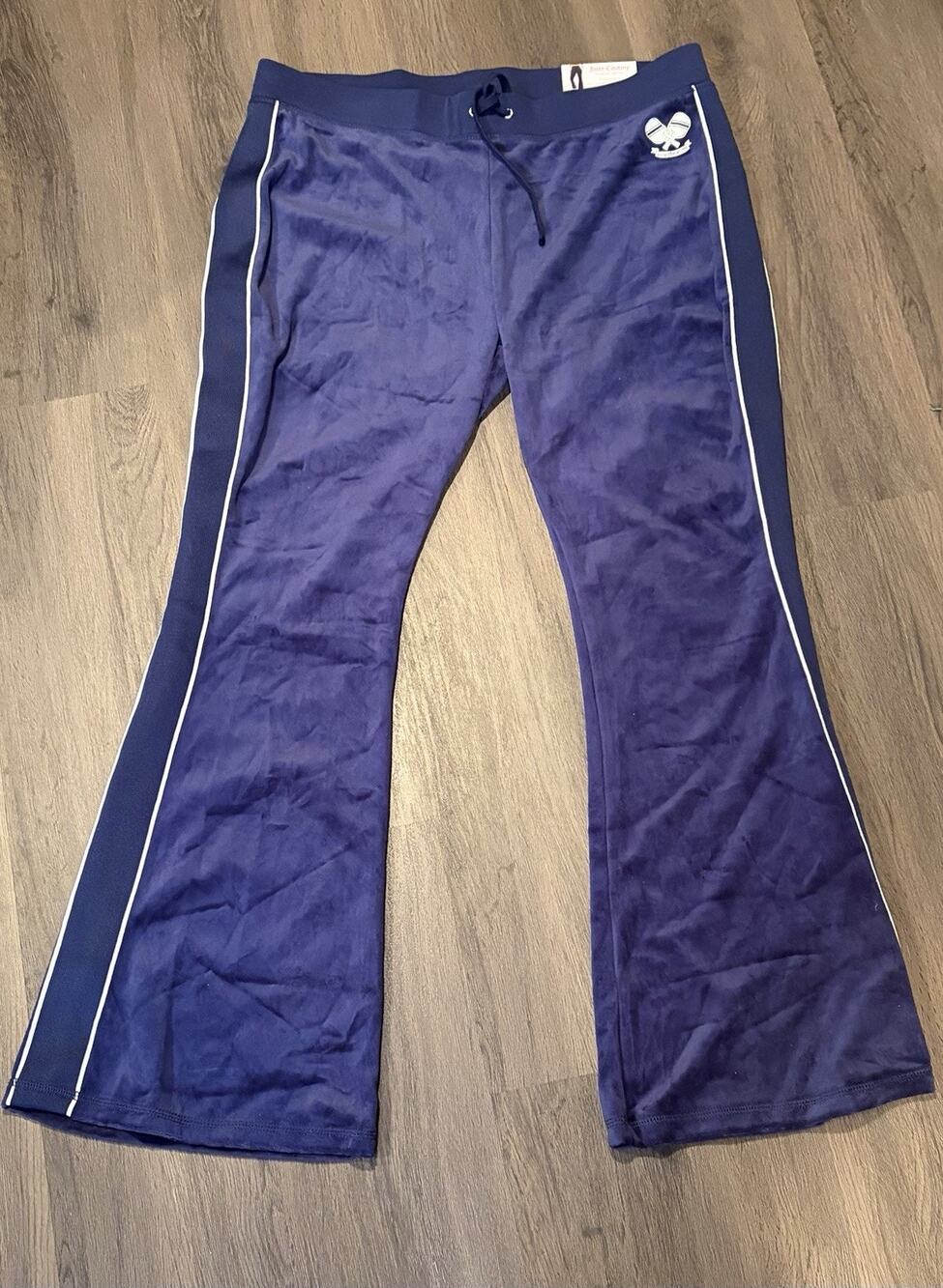 Juicy Couture Navy Velour Cotton Flared Track Pants XXL Drawstring NWT